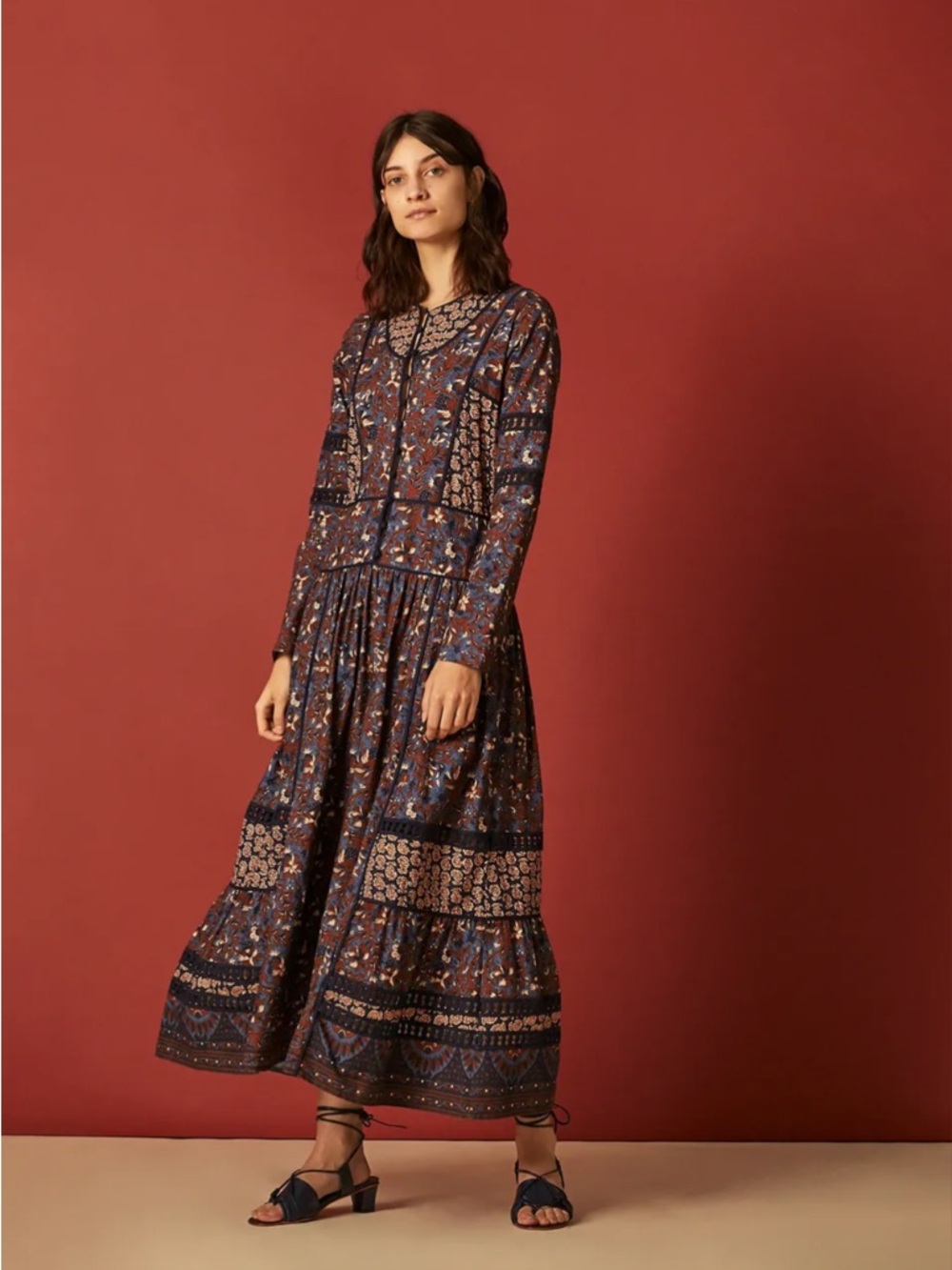 RARE Sea New York Navy Floral Tiered Maxi Dress